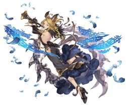 Rule 34 | 10s, 1girl, animal ears, back, blonde hair, blue eyes, bow, cecile (granblue fantasy), erune, feathers, full body, gloves, granblue fantasy, hair bun, high heels, instrument, minaba hideo, musical note, official art, single hair bun, solo, transparent background, trumpet