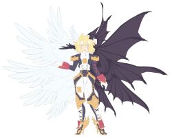 Rule 34 | digimon, digimon (creature), highres, lucemon falldown mode, simple background, solo, white background, wings