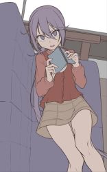Rule 34 | 1girl, akebono (kancolle), book, couch, hair between eyes, highres, holding, holding book, kantai collection, long hair, long sleeves, looking at viewer, lying, on back, open mouth, purple eyes, purple hair, side ponytail, skirt, solo, unfinished, very long hair, yellow skirt, yuki to hana