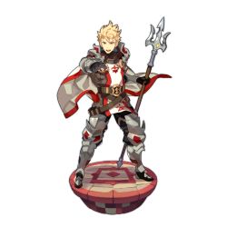 Rule 34 | 1boy, alain (dragalia lost), armor, belt, blonde hair, cape, dragalia lost, emblem, full body, game cg, holding, holding weapon, lance, looking at viewer, male focus, nintendo, non-web source, official art, pointing, pointing at viewer, polearm, saitou naoki, short hair, solo, transparent background, weapon, yellow eyes