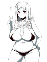 Rule 34 | 10s, 2girls, abyssal ship, bad id, bad pixiv id, belly, bikini, black eyes, breasts, greyscale, hand on own hip, highres, kantai collection, large breasts, long hair, mini person, minigirl, moisture (chichi), monochrome, multiple girls, navel, plump, swimsuit, ta-class battleship, thighs, wo-class aircraft carrier