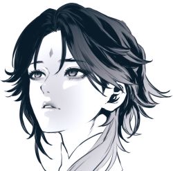 Rule 34 | 1boy, facial mark, forehead mark, genshin impact, greyscale, highres, lips, long hair, male focus, monochrome, open mouth, parted bangs, parted lips, portrait, simple background, solo, uuuuuuushin, white background, xiao (genshin impact)