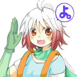 Rule 34 | 1girl, ahoge, brown eyes, elbow gloves, gloves, lowres, multicolored hair, open mouth, pascal (tales), pascal (tales), scarf, solo, tales of (series), tales of graces