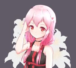 Rule 34 | 10s, 1girl, bare shoulders, choker, guilty crown, hair ornament, hairclip, looking at viewer, pink hair, profnote, red eyes, solo, twintails, yuzuriha inori