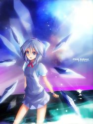 Rule 34 | absurdres, cirno, clear echoes, fairy, highres, ice, ice wings, looking at viewer, ribbon, skirt, solo, touhou, wings, wrist cuffs