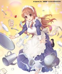 Rule 34 | 1girl, absurdres, apron, artist request, asahina mikuru, breasts, brown eyes, cake, commentary request, copyright name, cygames, dress, failure, food, full body, highres, long dress, long hair, long sleeves, maid, maid apron, maid cap, official art, open mouth, orange hair, shadowverse, solo, suzumiya haruhi no yuuutsu, tray