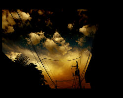 Rule 34 | bad id, bad pixiv id, cloud, house, night, no humans, pole, power lines, sarugetty, scenery, shimei jien, sky, sunset, wire