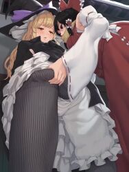Rule 34 | 1boy, 1girl, animated, black gloves, black hair, blonde hair, blush, bow, bulge, covered testicles, cum, cum in clothes, cum on clothes, cum through clothes, detached sleeves, ejaculation, erection, erection under clothes, futa with female, futanari, gloves, hakurei reimu, handjob, handjob over clothes, hat, japanese clothes, kirisame marisa, long hair, miko, multiple girls, pants, penis, pink pet bottle, pixiv id, sound, tagme, testicles, touhou, twitter username, uncensored, very long hair, video, witch hat, yellow eyes