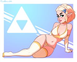 Rule 34 | 1girl, blush, bra, breasts, choker, cleavage, doodledeli, female focus, highres, large breasts, lingerie, lips, lipstick, makeup, nintendo, panties, princess zelda, red lips, solo, tagme, the legend of zelda, the legend of zelda: breath of the wild, the legend of zelda: tears of the kingdom, thick thighs, thighs, triforce, triforce panties, underwear, white bra, white panties