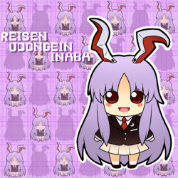 Rule 34 | 1girl, animal ears, blush, rabbit ears, character name, closed eyes, grin, long hair, o o, open mouth, purple background, purple hair, red eyes, reisen udongein inaba, silhouette, smile, soramame1110, touhou