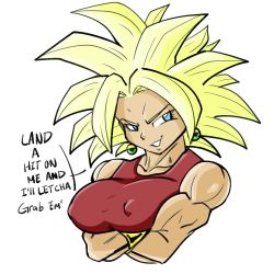 Rule 34 | biceps, blonde hair, blue eyes, breasts, crossed arms, dragon ball, dragon ball super, english text, female focus, highres, kefla (dragon ball), looking at viewer, muscular, muscular female, pseudocel