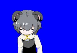 Rule 34 | 1girl, ahoge, animal ear fluff, animal ears, animated, animated gif, axe, battle axe, blood, blood drip, blood on axe, blue background, blush, cookie (touhou), dress, grey dress, grey hair, grin, hair between eyes, holding, holding axe, long sleeves, motion blur, mouse ears, mouse girl, nazrin, nyon (cookie), pixel art, red eyes, shirt, short hair, simple background, smile, solo, sparseseethe, touhou, upper body, weapon, white shirt
