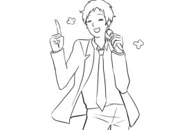 Rule 34 | adachi tooru, animated, animated gif, atlus, dancing, greyscale, lowres, male focus, monochrome, necktie, persona, persona 4, solo, what