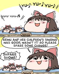 Rule 34 | 2koma, 6+girls, :d, artist request, blanket, blush, blush stickers, brown hair, comic, deformed, eighth note, closed eyes, hair ribbon, hakurei reimu, hard-translated, jaggy lines, lowres, multiple girls, musical note, open mouth, ribbon, sidelocks, smile, source request, tagme, third-party edit, touhou, yukkuri shiteitte ne
