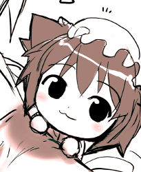 Rule 34 | 1girl, :3, animal ears, artist request, bad id, bad pixiv id, blush, cat ears, cat girl, chen, chibi, female focus, hat, lowres, monochrome, pink theme, rondo bell, sketch, solo, source request, touhou