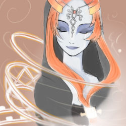 Rule 34 | 1girl, closed eyes, front ponytail, long hair, midna, midna (true), nintendo, red hair, smile, solo, spoilers, the legend of zelda, the legend of zelda: twilight princess