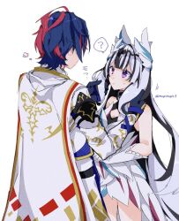 Rule 34 | 1boy, 1girl, alear (fire emblem), alear (male) (fire emblem), bare shoulders, black choker, black hair, blue hair, breasts, brother and sister, choker, dress, feather hair ornament, feathers, fire emblem, fire emblem engage, grabbing another&#039;s hair, grey hair, hair ornament, height difference, long hair, mugimugis, multicolored hair, nintendo, petite, purple eyes, red hair, short hair, siblings, small breasts, smile, split-color hair, two-tone hair, very long hair, veyle (fire emblem), wavy hair