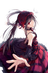Rule 34 | 10s, 1girl, black dress, black hair, choker, closed mouth, cross-laced clothes, date a live, dress, frills, from above, hairband, heterochromia, highres, lens flare, linfi-muu, lolita fashion, lolita hairband, long dress, long hair, long skirt, looking at viewer, md5 mismatch, outstretched arms, palms, red eyes, red ribbon, ribbon, ribbon trim, simple background, skirt, sleeveless, sleeveless dress, smile, solo, spread arms, spread fingers, tokisaki kurumi, twintails, white background, yellow eyes