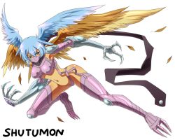 Rule 34 | 00s, 1girl, aqua eyes, aqua hair, arai nobu, arm guards, armor, blue eyes, blue hair, breastplate, breasts, claws, curvy, digimon, digimon (creature), digimon frontier, elbow gloves, eyelashes, feathers, garter belt, gauntlets, gloves, harpy, head wings, high collar, highleg, highleg panties, hip focus, knee guards, large breasts, mask, matching hair/eyes, midriff, monster girl, navel, panties, pink thighhighs, revealing clothes, scarf, short hair, shutumon, simple background, solo, talons, text focus, thighhighs, thong, underwear, wide hips, wings