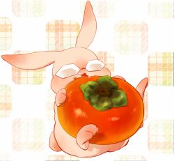 Rule 34 | 10s, animal focus, animalization, bad id, bad pixiv id, barnaby brooks jr., rabbit, eating, food, food focus, food on face, fruit, mochi mocchi, no humans, persimmon, solo, tiger &amp; bunny