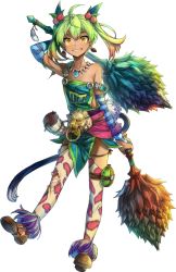 Rule 34 | 1girl, green hair, jewelry, looking at viewer, necklace, official art, ricotta (ys), solo, tail, transparent background, weapon, yellow eyes, ys, ys viii lacrimosa of dana