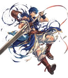 Rule 34 | 1boy, armor, belt, blue eyes, blue hair, boots, broken, broken armor, broken weapon, clenched teeth, fire emblem, fire emblem: new mystery of the emblem, fire emblem heroes, full body, gloves, highres, holding, holding sword, holding weapon, izuka daisuke, knee boots, kris (fire emblem), male focus, matching hair/eyes, nintendo, official art, pants, parted lips, short hair, solo, sword, teeth, torn clothes, torn pants, transparent background, weapon