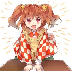 Rule 34 | + +, 1girl, :d, akayan, apron, bell, blush, brown hair, checkered clothes, checkered kimono, hair bell, hair ornament, highres, japanese clothes, kimono, long hair, looking at viewer, motoori kosuzu, open mouth, red eyes, simple background, smile, solo, touhou, twintails, two side up, white background