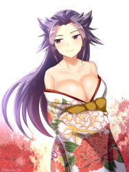 Rule 34 | 10s, 1girl, bad id, bad pixiv id, bare shoulders, blush, breasts, cleavage, eko, female focus, japanese clothes, jun&#039;you (kancolle), kantai collection, large breasts, long hair, purple eyes, purple hair, smile, solo