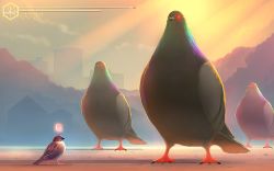 Rule 34 | animal focus, bird, glowing, health bar, ka92, no humans, original, outdoors, pigeon, red eyes, sekiro: shadows die twice, size difference, sparrow, standing