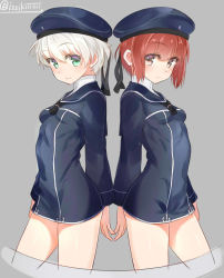Rule 34 | 10s, 2girls, brown hair, dress, green eyes, hat, isshiki (ffmania7), kantai collection, multiple girls, sailor dress, sailor hat, short hair, silver hair, z1 leberecht maass (kancolle), z3 max schultz (kancolle)