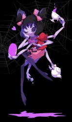 Rule 34 | 1girl, absurdres, boots, colored skin, extra arms, extra eyes, high heel boots, high heels, highres, arthropod girl, monster girl, muffet, puffy short sleeves, puffy sleeves, purple skin, short sleeves, smile, solo, spider girl, tea, teapot, thigh boots, thighhighs, undertale