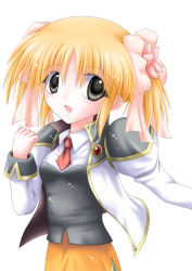 Rule 34 | 00s, 1girl, apricot sakuraba, black eyes, broccoli (company), flower, galaxy angel, galaxy angel rune, looking at viewer, military, military uniform, non-web source, orange hair, short hair, short twintails, simple background, solo, twintails, uniform, white background