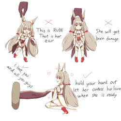 Rule 34 | 1boy, 1girl, animal ear fluff, animal ears, chirun0, closed eyes, closed mouth, detached sleeves, disembodied hand, english text, full body, grabbing another&#039;s ear, grey hair, hand on another&#039;s ear, hand on another&#039;s head, highres, how to hold x (meme), leotard, long hair, looking at viewer, low twintails, meme, mini person, minigirl, multiple views, nia (blade) (xenoblade), nia (xenoblade), red footwear, rex (xenoblade), source quote, thighhighs, twintails, very long hair, white thighhighs, xenoblade chronicles (series), xenoblade chronicles 2, yellow eyes