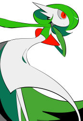 Rule 34 | 1girl, apios, bob cut, closed mouth, colored skin, creatures (company), female focus, flat chest, from side, game freak, gardevoir, gen 3 pokemon, green hair, green skin, hair over one eye, hand up, highres, multicolored skin, nintendo, pokemon, pokemon (creature), red eyes, short hair, simple background, sketch, solo, standing, two-tone skin, white background, white skin