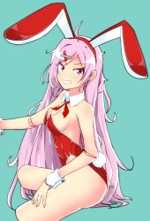 Rule 34 | 1girl, animal ears, ascot, ass, bad id, bad pixiv id, detached collar, doll joints, fake animal ears, faon ouji, grin, highres, joints, long hair, original, pink hair, playboy bunny, rabbit ears, rabbit tail, red eyes, simple background, smile, solo, tail, very long hair, wrist cuffs