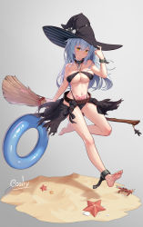 Rule 34 | absurdres, bdsm, beach, bikini, black bikini, black hat, blue hair, blush, bow, breasts, broken, broken chain, broom, broom riding, chain, character request, checkered bikini, checkered clothes, cleavage, collar, coolry, crab, cuffs, gradient background, grey background, hair between eyes, hand on headwear, hand up, hat, heart, heart tattoo, highleg, highleg bikini, highres, innertube, large breasts, long hair, looking at viewer, navel, o-ring, o-ring bikini, o-ring top, phantasy star, phantasy star online 2, pubic tattoo, sand, signature, skindentation, slave, smile, solo, starfish, swim ring, swimsuit, tattoo, underboob, witch, witch hat, yellow eyes