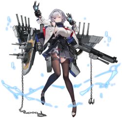 Rule 34 | 1girl, asymmetrical legwear, azur lane, black hairband, blue collar, blue skirt, collar, detached collar, detached sleeves, hair ornament, hairband, hairclip, highres, metal gloves, miniskirt, multiple straps, official art, one eye closed, outstretched hand, pandea work, parted hair, pink lips, red neckwear, reno (azur lane), shirt, skirt, sleeveless, sleeveless shirt, smile, solo, strap, thigh strap, transparent background, underbust, uneven legwear