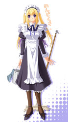 Rule 34 | 1girl, apron, blonde hair, blue eyes, broom, female focus, full body, looking at viewer, maid, maid apron, nakano sora, pantyhose, solo, standing