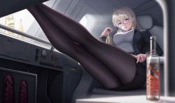 Rule 34 | 1girl, 3v ju, absurdres, alcohol, belt, black jacket, black pantyhose, black skirt, blonde hair, blue eyes, bottle, breasts, business suit, dildo, earrings, foot out of frame, formal, fx-05 (girls&#039; frontline), fx-05 (soaring to the clouds) (girls&#039; frontline), girls&#039; frontline, glasses, highres, holding, holding bottle, jacket, jewelry, large breasts, legs, legs up, long hair, long sleeves, looking at viewer, office lady, official alternate costume, open clothes, open jacket, open mouth, pantyhose, parted lips, red lips, sex toy, shirt, sitting, skirt, smile, solo, suit, thighs, white shirt