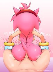 Rule 34 | 1boy, 1girl, 2024, 20s, amy rose, anus, ass, bare back, bare shoulders, breasts, completely nude, erection, from behind, furry, furry female, furry with non-furry, girl on top, gloves, hair ornament, hands on legs, headband, hetero, highres, interspecies, medium breasts, navel, nude, penis, pov, pussy, pussy juice, red headband, reverse cowgirl position, sega, sex, sex from behind, shortstack, shoulder blades, size difference, sonic (series), stomach, straddling, stradivarius, tail, twitter username, vaginal, white gloves