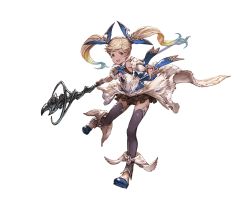 Rule 34 | 10s, 1girl, black thighhighs, blonde hair, blue eyes, boots, bow, dark-skinned female, dark skin, elbow gloves, full body, gloves, granblue fantasy, hair ornament, io (granblue fantasy), long hair, looking at viewer, minaba hideo, official art, open mouth, smile, solo, staff, thighhighs, transparent background, twintails, zettai ryouiki
