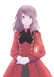 Rule 34 | 1girl, absurdres, brown eyes, brown hair, dress, gloves, highres, looking to the side, medium hair, military, military uniform, original, oze (xyz go go11), solo, uniform, white background, white gloves