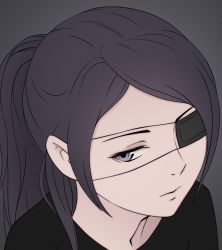 Rule 34 | 1girl, closed mouth, commentary, english commentary, eyepatch, long hair, looking at viewer, miura-n315, original, purple hair, simple background, solo