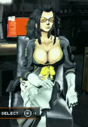 Rule 34 | 10s, 1girl, 3d, animated, animated gif, black hair, blinking, boots, breasts, buttons, chair, cleavage, collarbone, crop top, cropped, crossed legs, downblouse, dr. naomi, female focus, gloves, grasshopper manufacture, hand on knee, how to, huge breasts, indoors, long sleeves, looping animation, medium hair, monitor, nintendo, no more heroes, no more heroes 2, office chair, sidelocks, sitting, solo, sunglasses, swivel chair, thigh boots, thighhighs, third-party edit, white gloves, white thighhighs