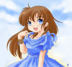 Rule 34 | 1girl, blue dress, brown hair, character request, dress, long hair, misawa akitarou, solo, tagme