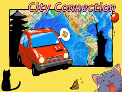 Rule 34 | 1980s (style), balloon, car, cat, city connection, game, game console, jaleco, japan, motor vehicle, nes, oil can, oldschool, retro artstyle, united states, vehicle, world map