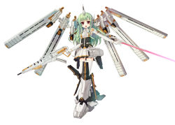 Rule 34 | 1girl, armored core, armored core: for answer, asa (swallowtail), blush, breasts, detached sleeves, gloves, green hair, gun, holding, holding gun, holding weapon, long hair, long sleeves, looking at viewer, mechanical boots, medium breasts, noblesse oblige (armored core), open mouth, original, personification, pleated skirt, red eyes, shirt, simple background, skirt, sleeveless, sleeveless shirt, solo, standing, thighhighs, v-shaped eyebrows, very long hair, weapon, white background, white gloves, white shirt, white skirt, white thighhighs