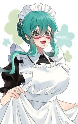 Rule 34 | 1girl, amorphe113, apron, bleach, breasts, green hair, large breasts, maid apron, maid headdress, nelliel tu odelschwanck, open mouth, smile