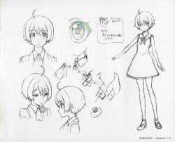 Rule 34 | 10s, 1boy, absurdres, androgynous, character sheet, dress, full body, highres, kobayashi yoshio, looking at viewer, male focus, official art, ranpo kitan, scan, smile, solo, standing, trap