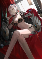 Rule 34 | 1girl, absurdres, bare shoulders, bikini, black bikini, blazpu, bracelet, breasts, carmilla (fate), carmilla (swimsuit rider) (fate), carmilla (swimsuit rider) (third ascension) (fate), choker, cleavage, collarbone, crossed legs, curly hair, eyewear on head, fate/grand order, fate (series), feet out of frame, forehead, grin, gun, highres, jewelry, large breasts, legs, long hair, looking at viewer, navel, non-humanoid robot, parted bangs, robot, robot animal, robot dog, see-through, sitting, smile, sunglasses, swimsuit, thighs, weapon, white hair, yellow eyes